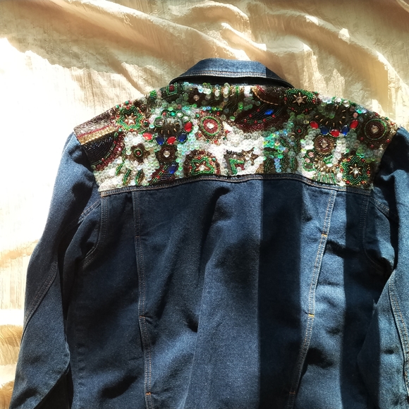 Store Close Mid Of Nov!!💎Gorgeous Vintage Unisex Shiny Bead DenimJacket💎 - Picture 12 of 13